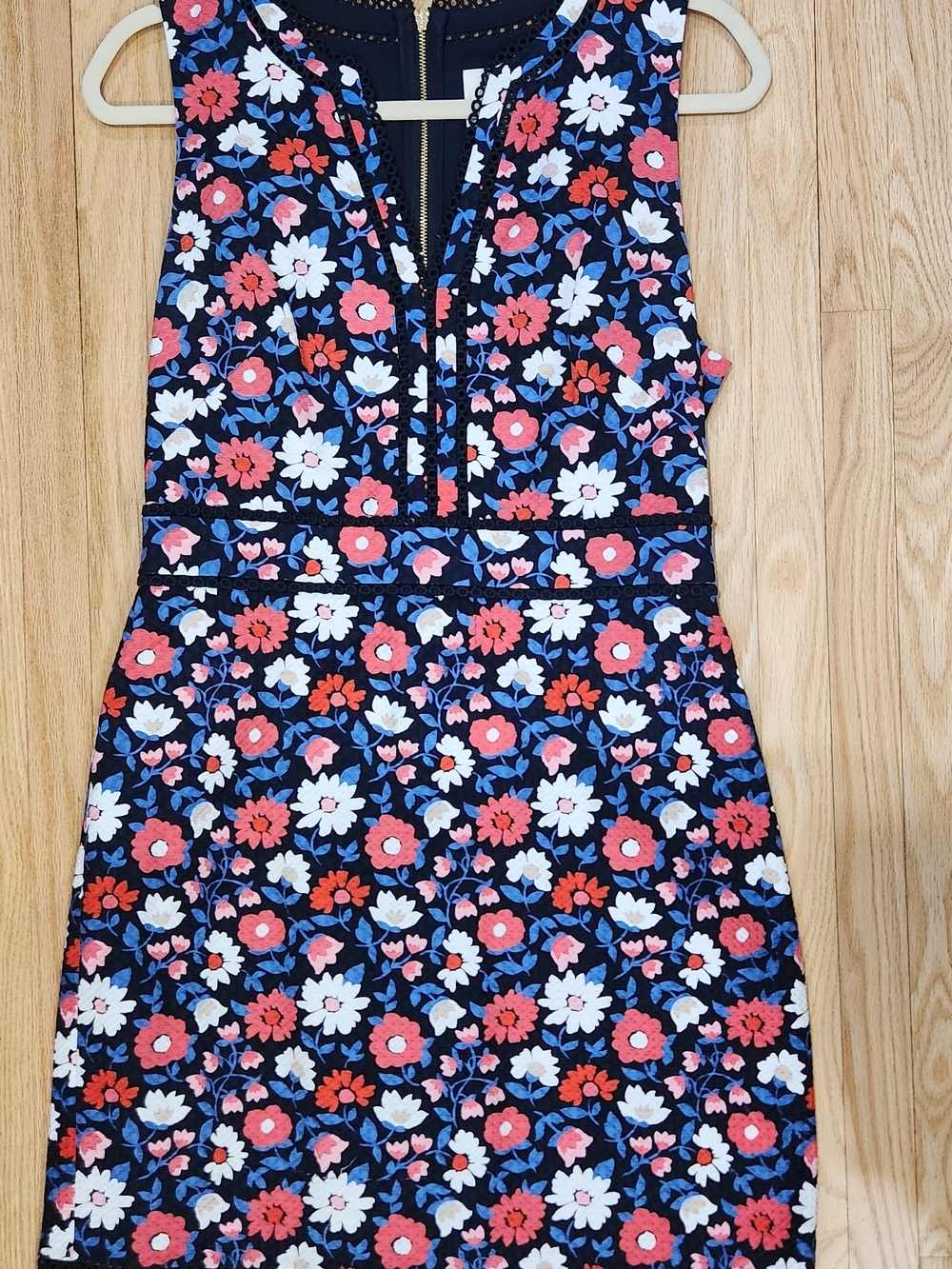 kate spade navy and gold dress with zip detail